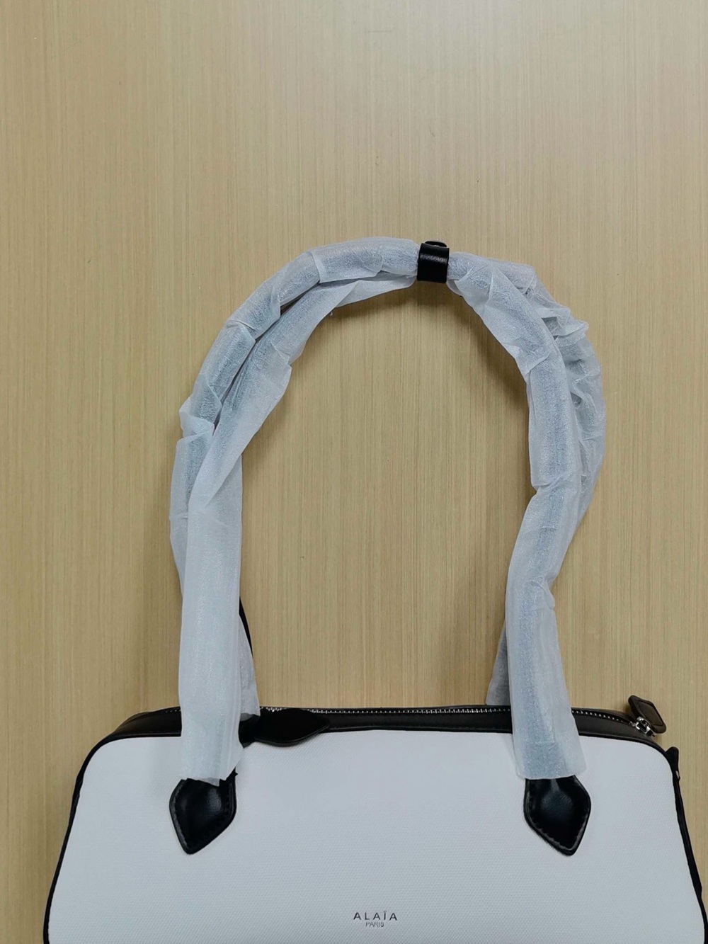 White and Black Structured Tote Bag